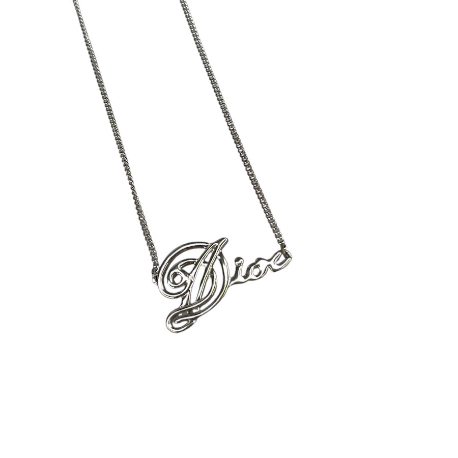 DIOR CURSIVE LOGO PENDANT SILVER-PLATED NECKLACE