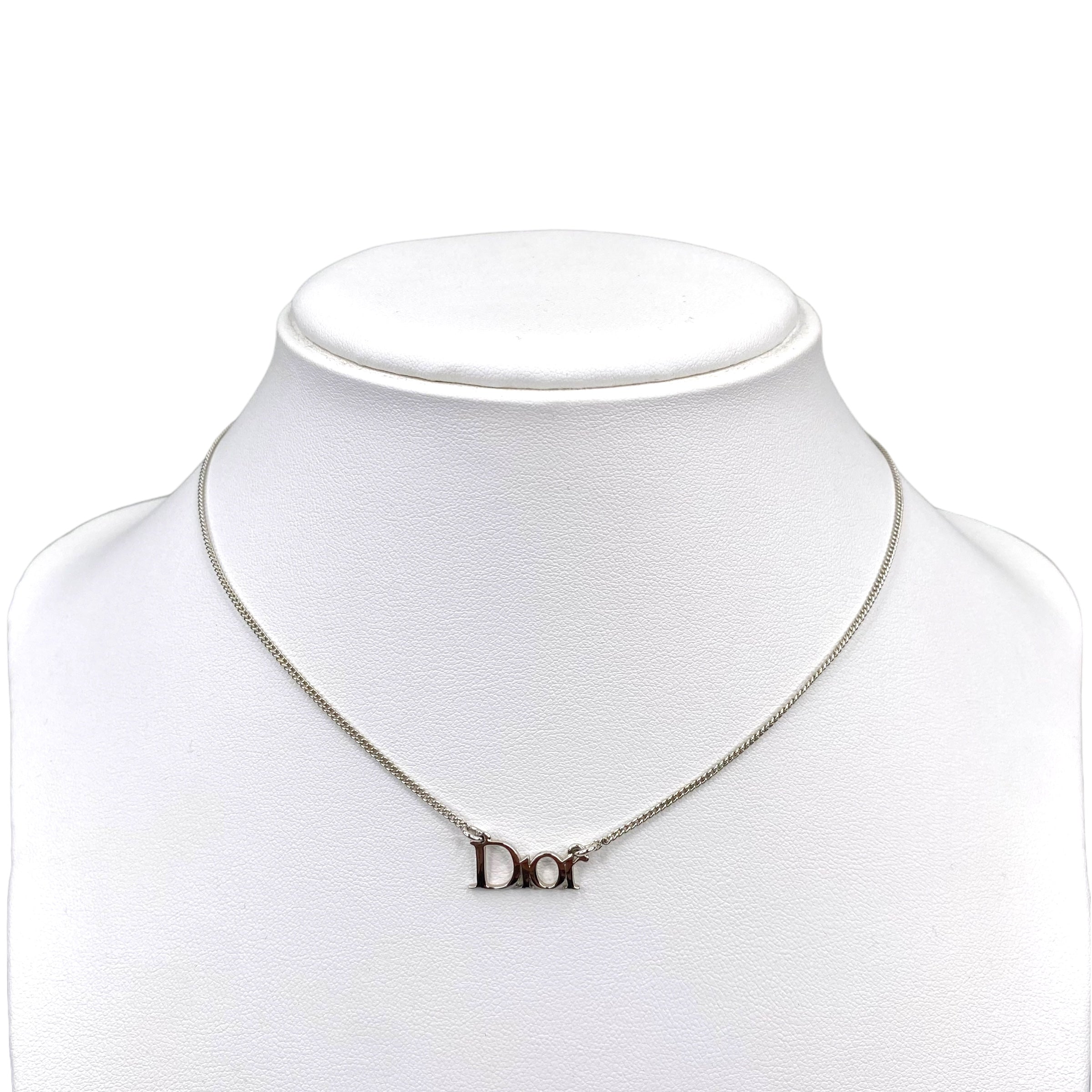 DIOR SPELLOUT PENDANT SILVER PLATED NECKLACE