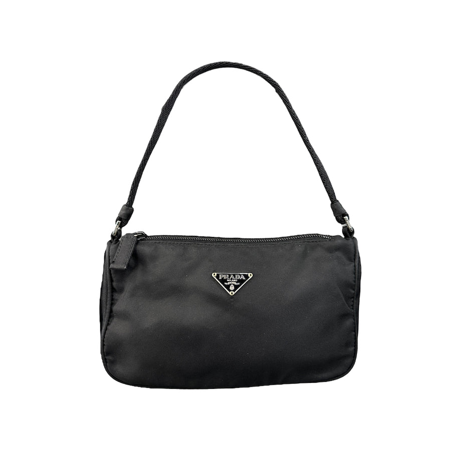 PRADA BLACK NYLON MINI POCHETTE BAG (58)