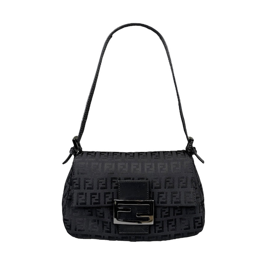 FENDI BLACK ZUCCHINO CANVAS MINI BAGUETTE BAG