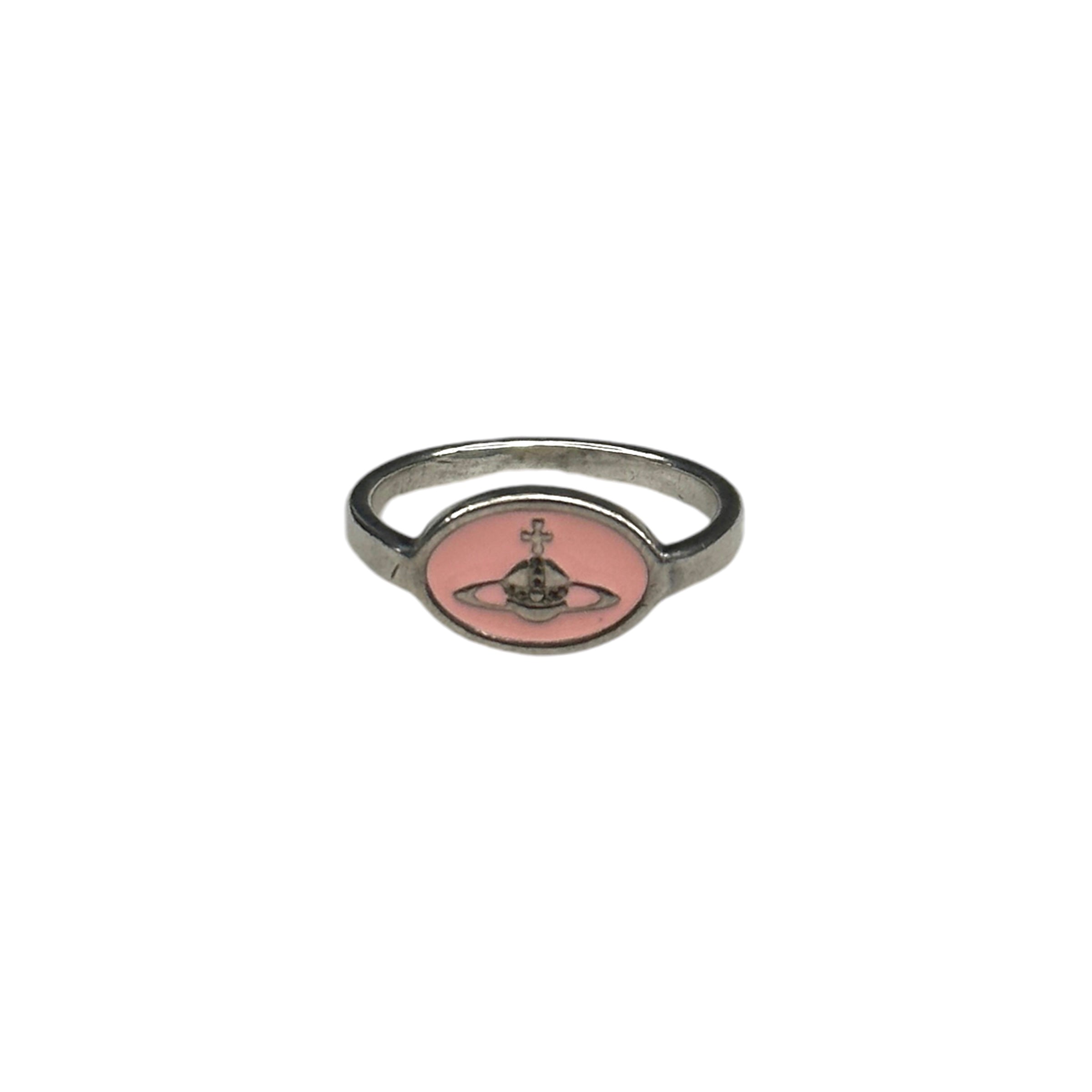 VIVIENNE WESTWOOD 925 SILVER PINK ENAMEL RING G38FY