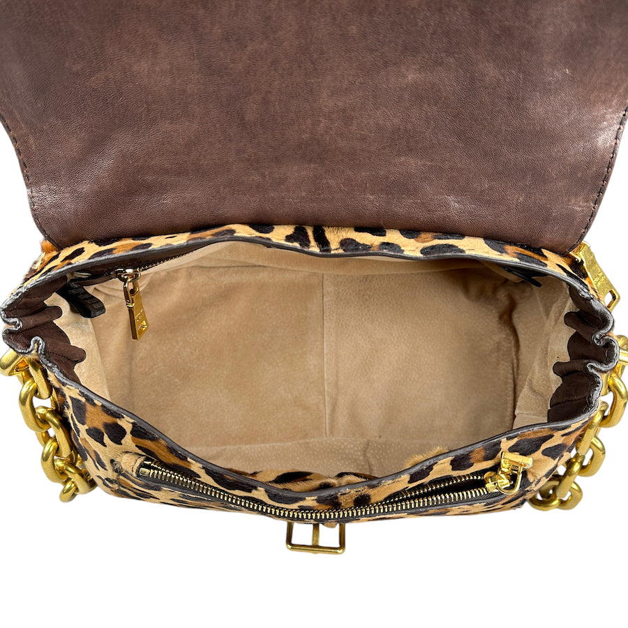 PRADA 2010 CALF HAIR LEOPARD PRINT CHAIN SHOULDER BAG