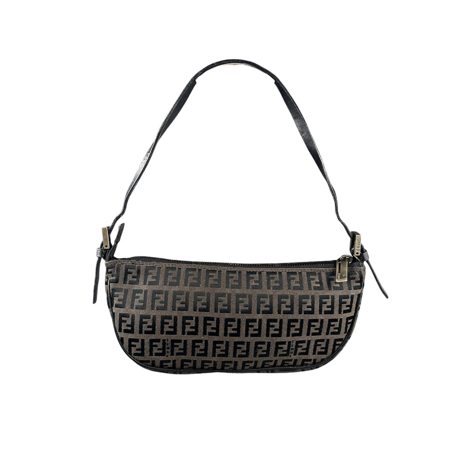 FENDI ZUCCHINO CANVAS MINI POCHETTE BAG BROWN/BLACK