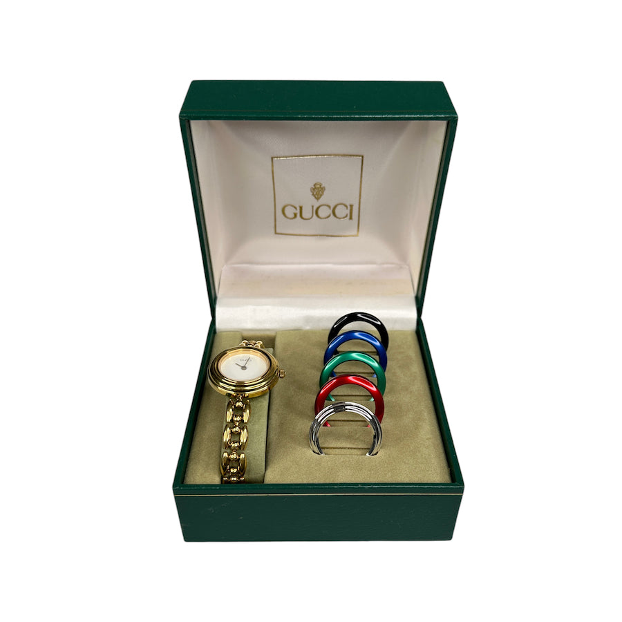 GUCCI 1200 QUARTZ INTERCHANGEABLE BEZEL WATCH (W/ BOX) - GOLD / METALLIC MULTICOLOUR