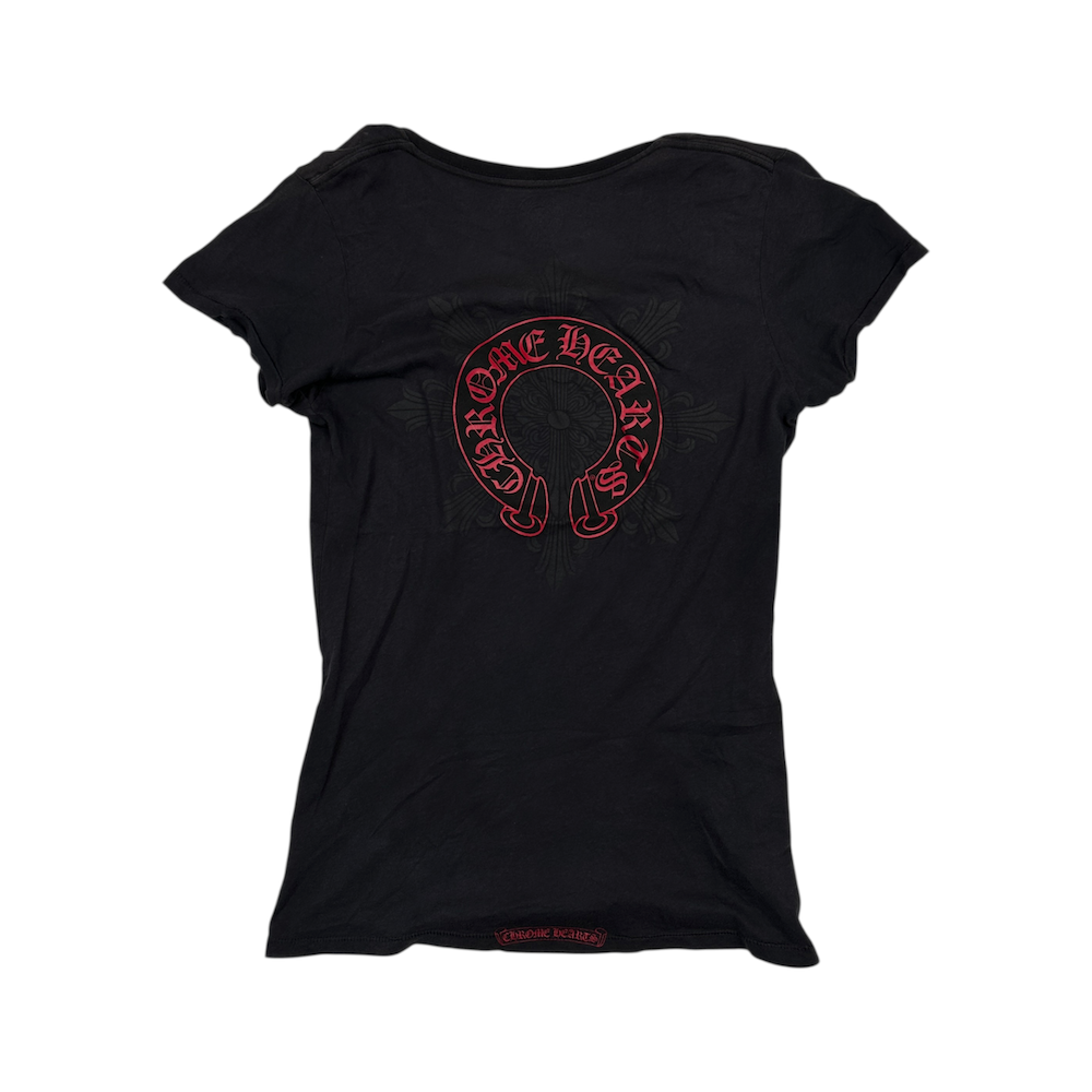 CHROME HEARTS V NECK TOP - BLACK/RED