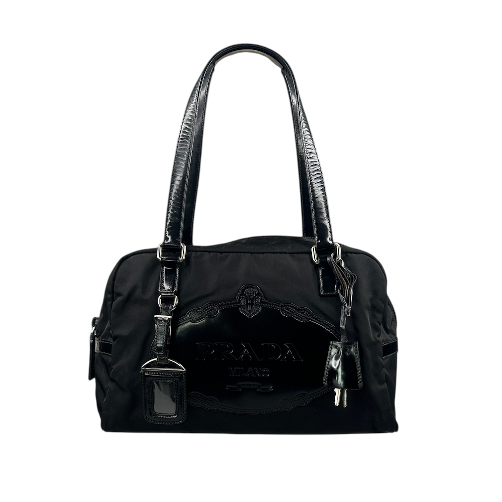 PRADA BLACK NYLON BOWLING BAG