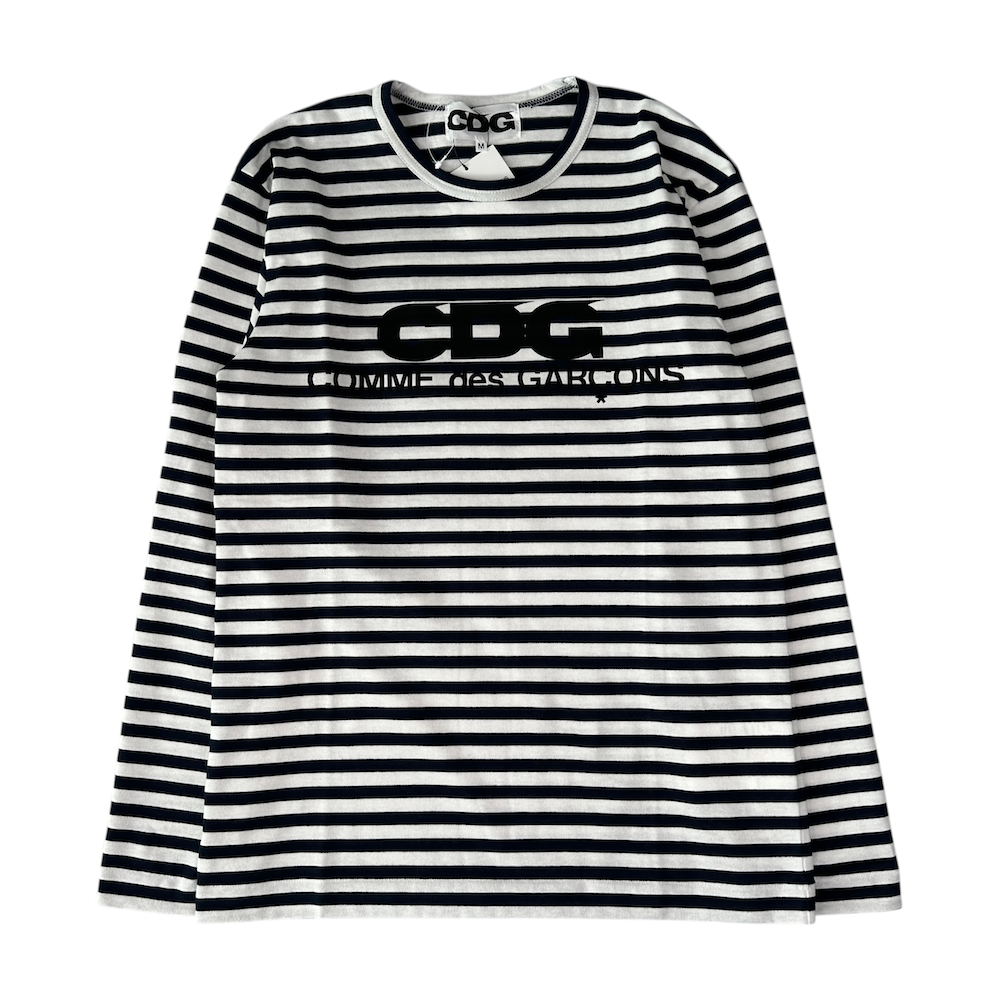 (NEW) COMME DES GARCONS STRIPED LONG SLEEVE TOP - WHITE / BLUE