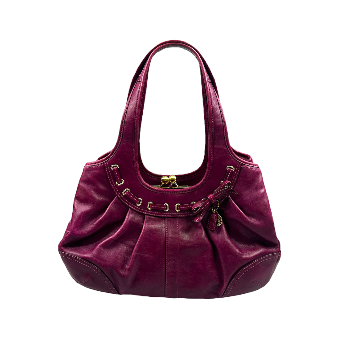 COACH LEATHER KISSLOCK HOBO BAG - PURPLE