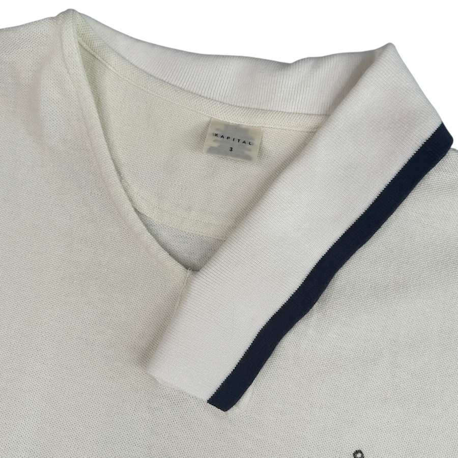 (3) KAPITAL ASYMMETRICAL COLLAR POLO SHIRT - WHITE