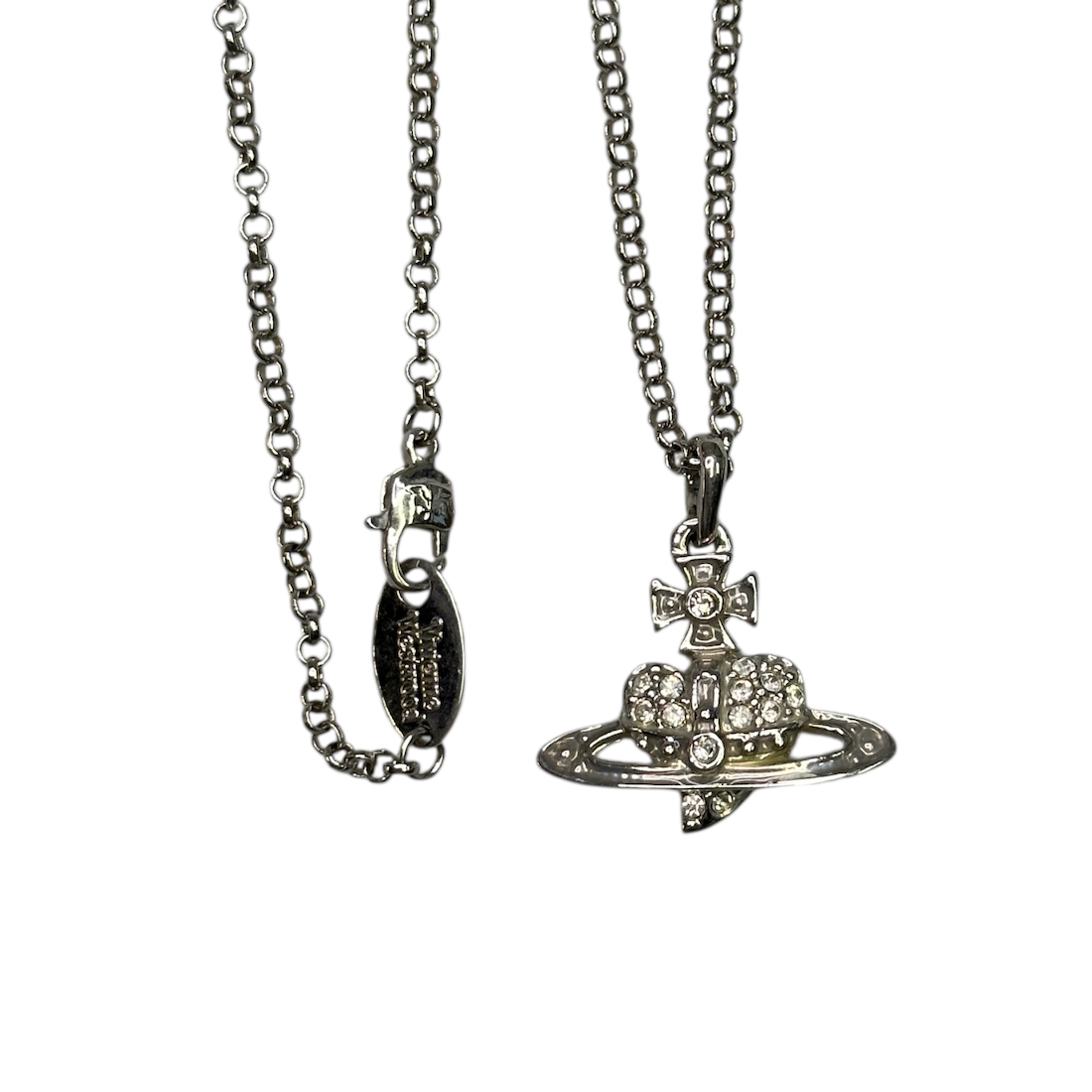 VIVIENNE WESTWOOD RHINESTONE HEART NECKLACE - SILVER PLATED