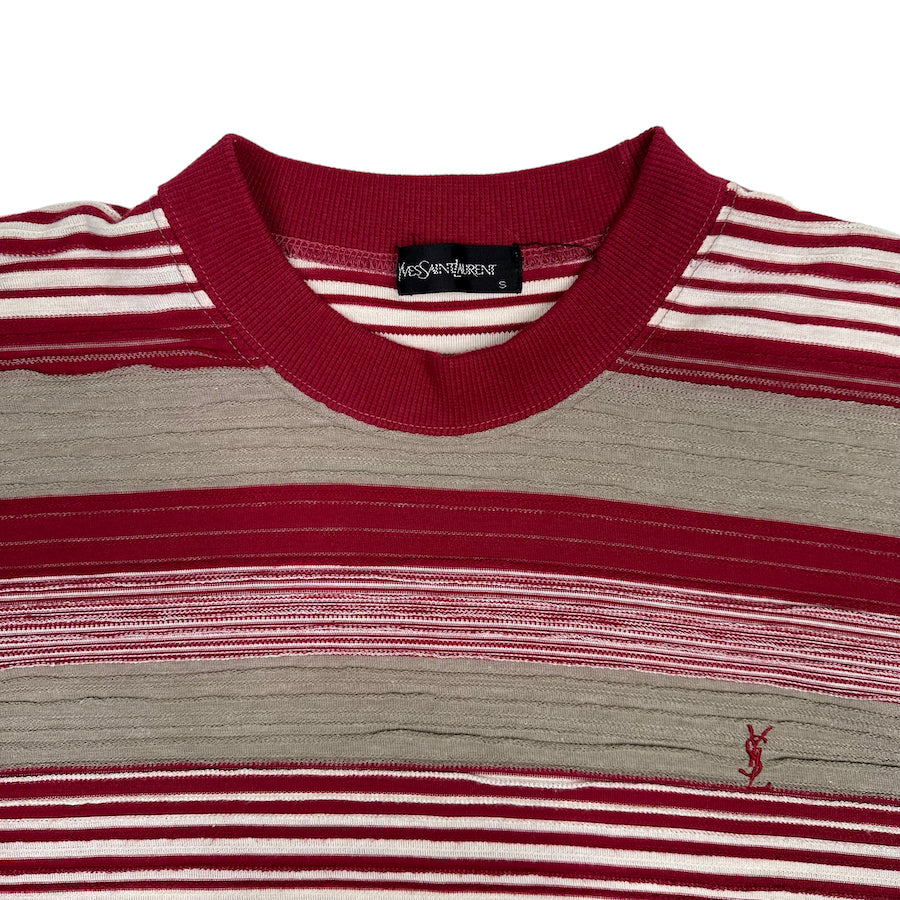 YVES SAINT LAURENT TEXTURED STRIPED TEE - RED