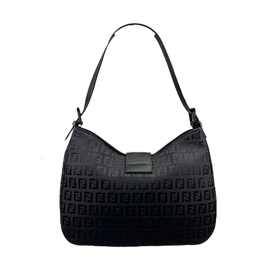 FENDI BLACK ZUCCHINO CANVAS SHOULDER BAG