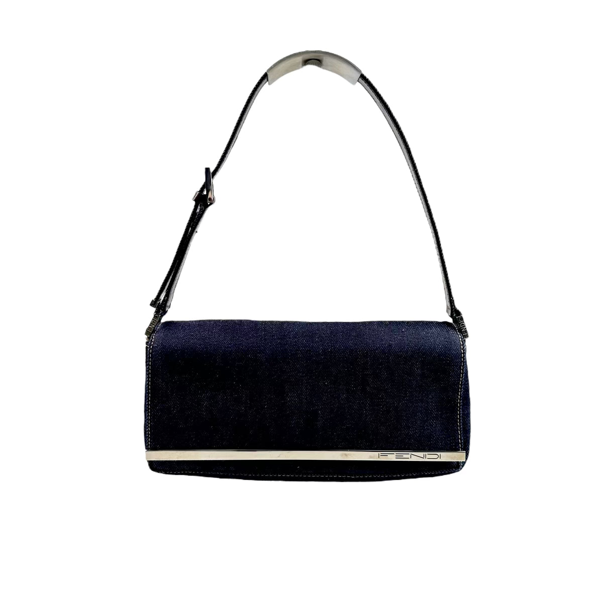 FENDI DENIM FLAP SHOULDER BAG