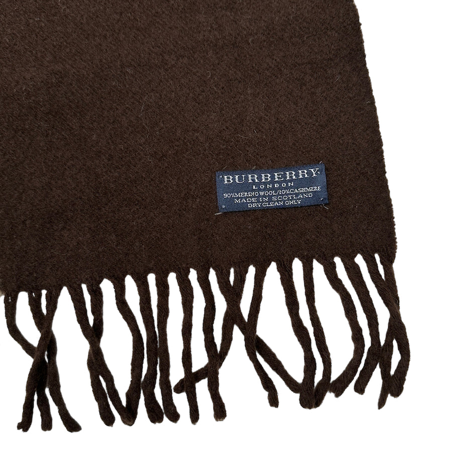 BURBERRY WOOL/CASHMERE BLEND BROWN SPELLOUT SCARF