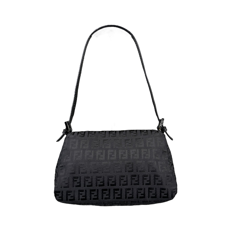 FENDI BLACK ZUCCHINO CANVAS MINI BAGUETTE BAG