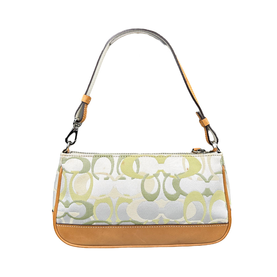 COACH GREEN / WHITE SIGNATURE CANVAS MINI POCHETTE BAG