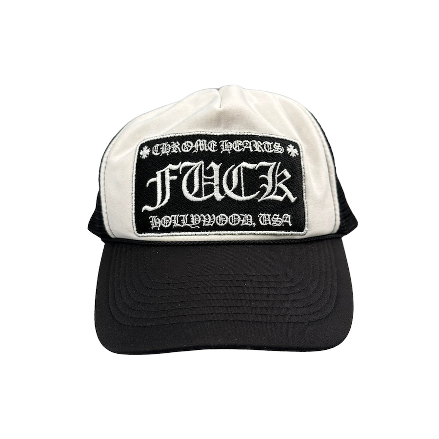 CHROME HEARTS HOLLYWOOD TRUCKER HAT - BLACK/WHITE