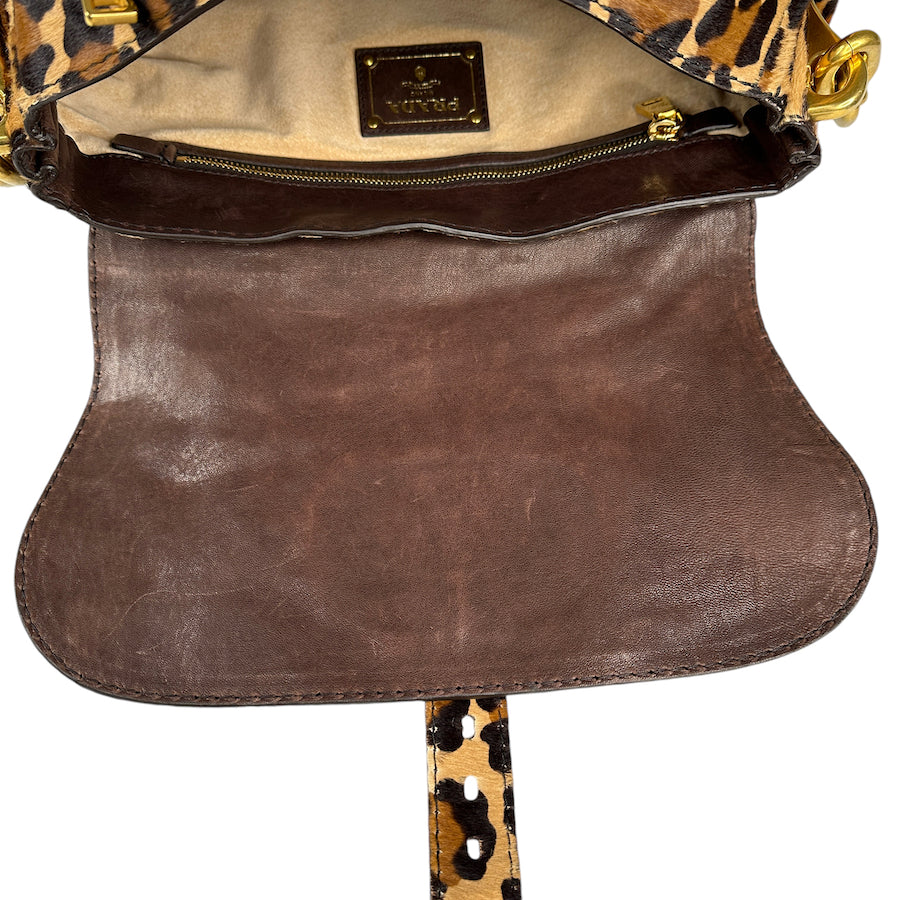 PRADA 2010 CALF HAIR LEOPARD PRINT CHAIN SHOULDER BAG