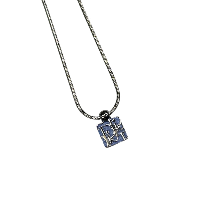 DIOR BLUE TROTTER PLATE W/ RHINESTONE NECKLACE - SILVER PLATED GE8R