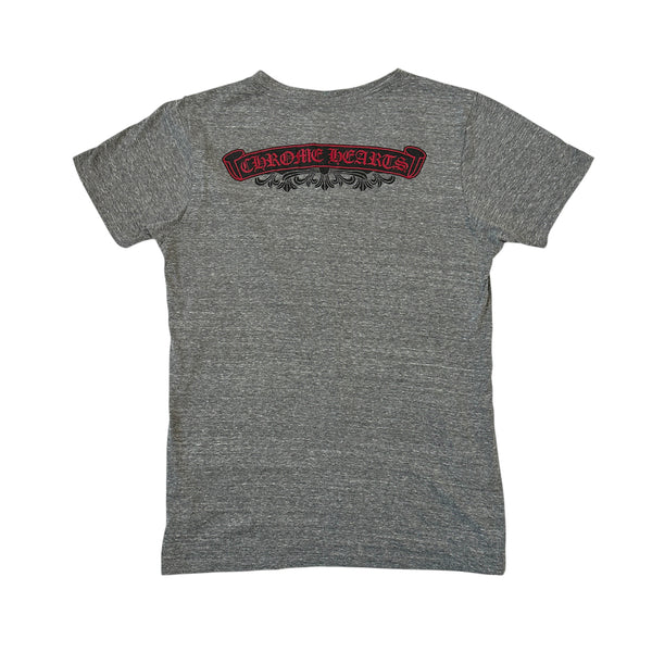 CHROME HEARTS V-NECK BACK PRINT TEE - GREY/RED – Top Floor Gallery