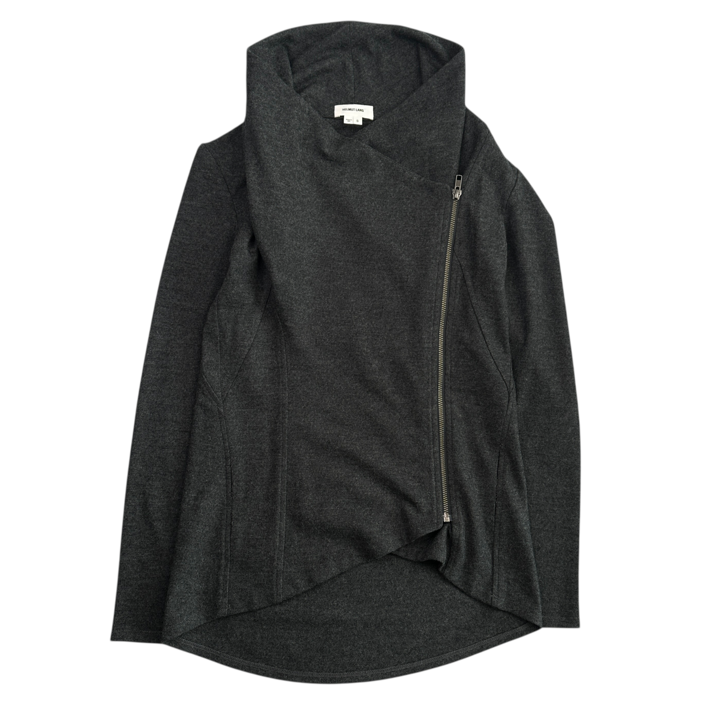 HELMUT LANG WOOL ASYMMETRICAL ZIP CARDIGAN JACKET - GREY