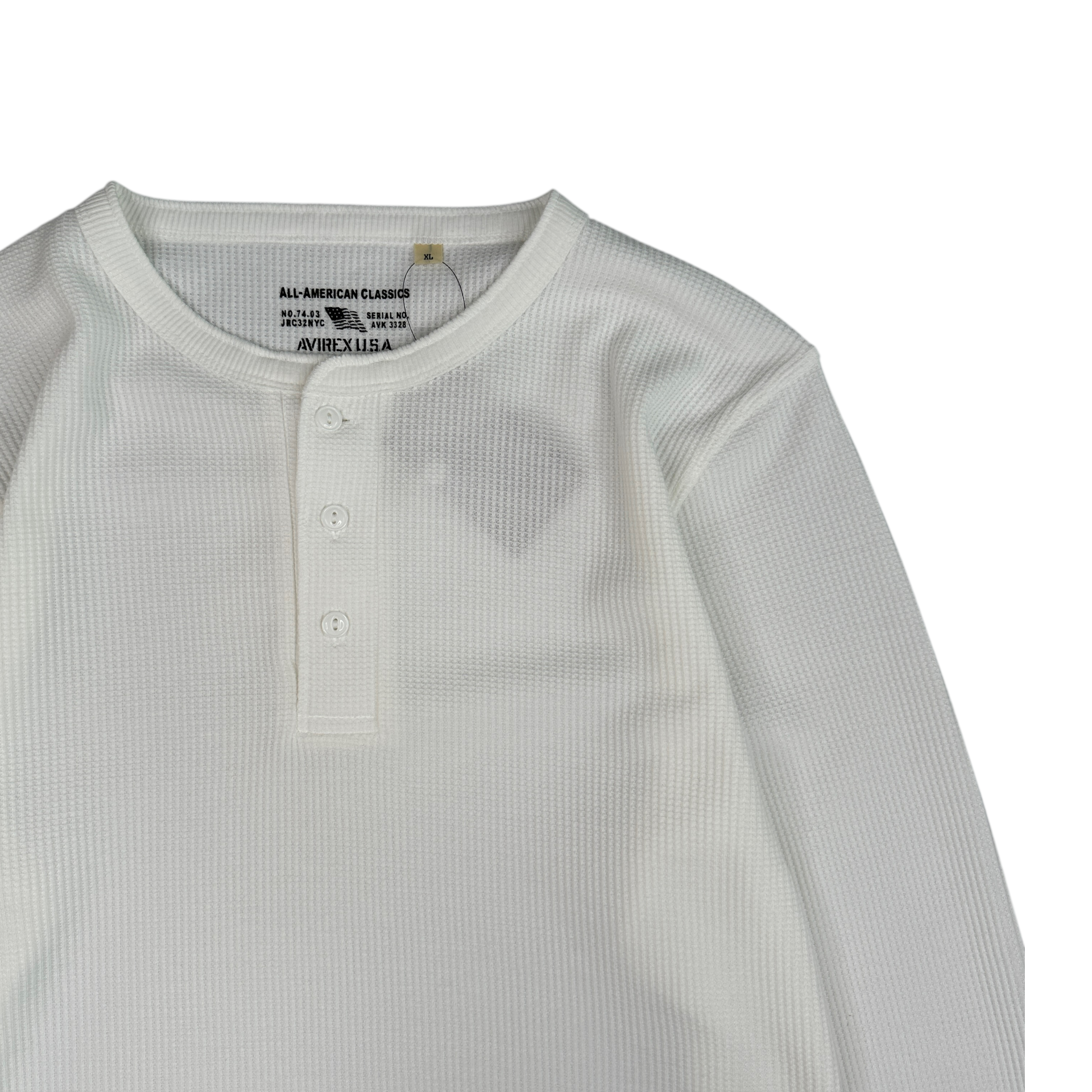 (NEW) AVIREX WAFFLE HENLEY LONG SLEEVE TOP - WHITE