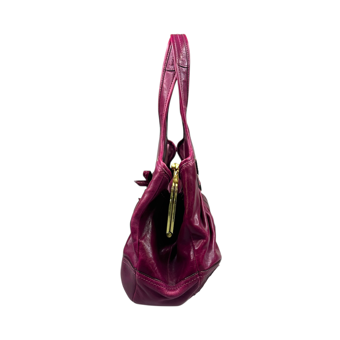 COACH LEATHER KISSLOCK HOBO BAG - PURPLE