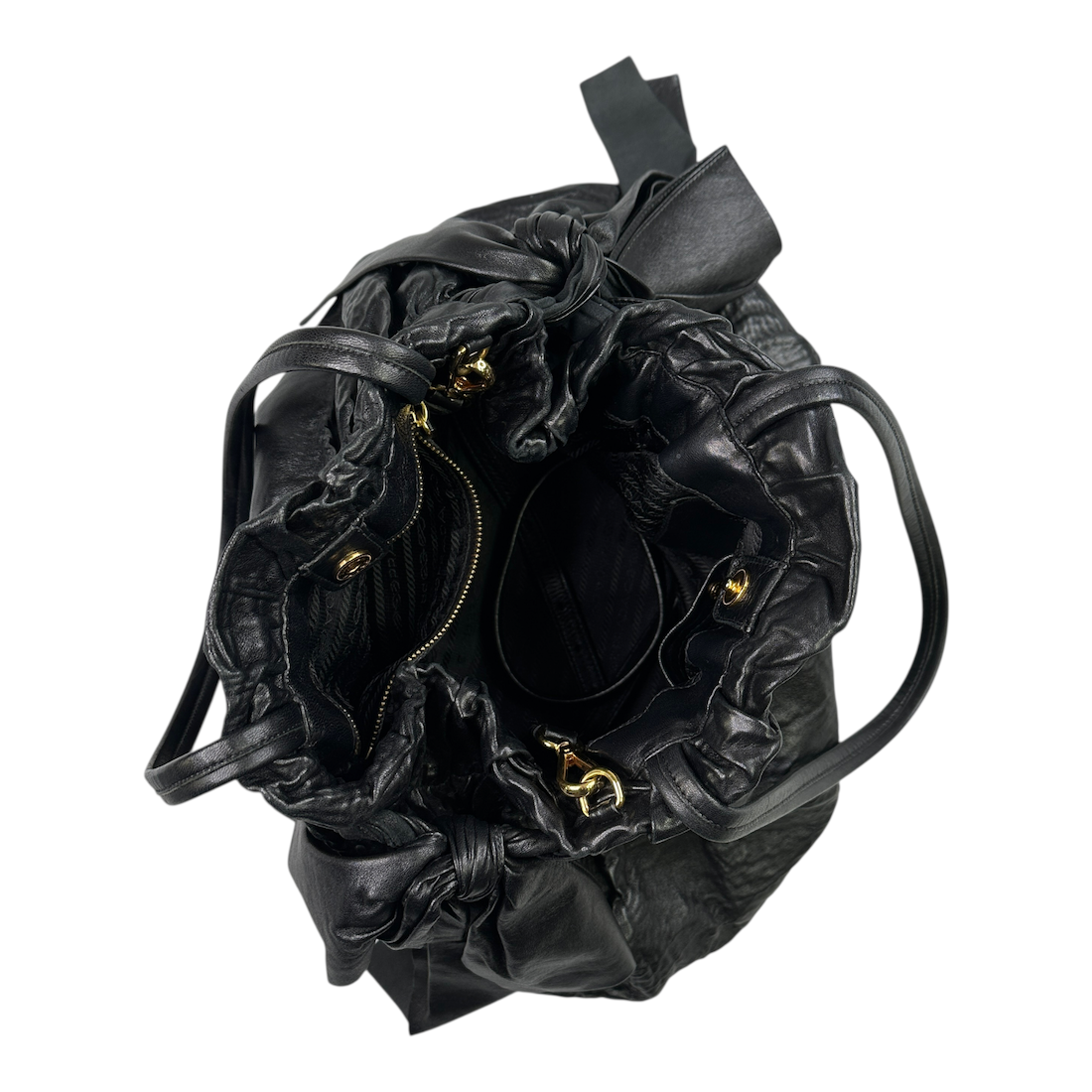 PRADA LEATHER 2-WAY BOW BAG - BLACK