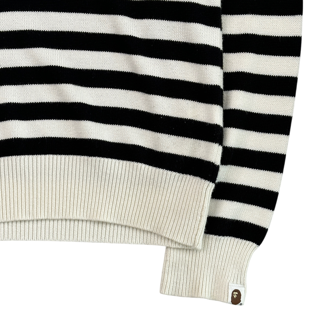 (L) BAPE STRIPED APE HEAD SWEATER - BLACK / WHITE