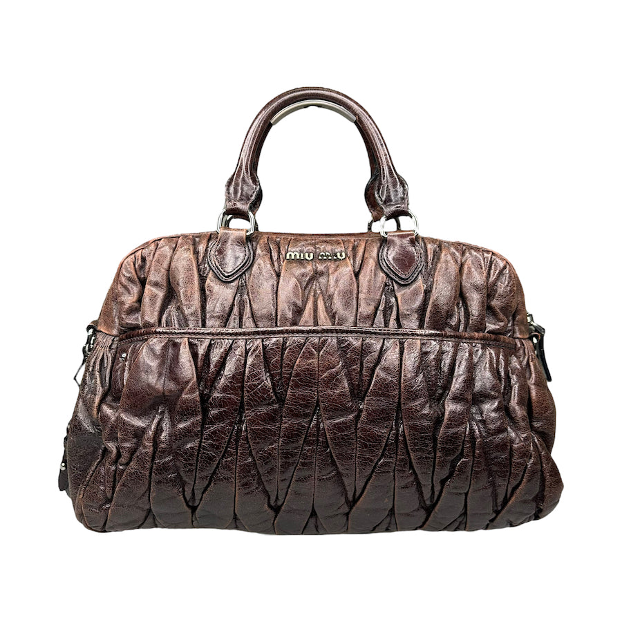 MIU MIU BROWN LEATHER HAND BAG