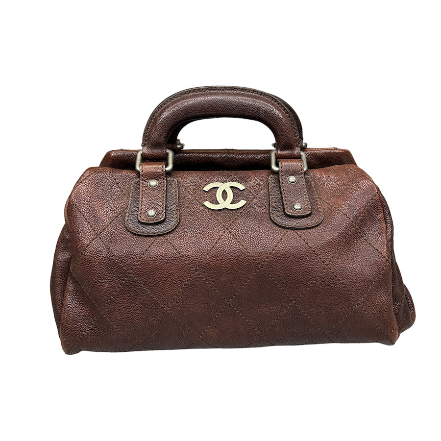 CHANEL OUTDOOR LIGNE BROWN QUILTED CAVIAR BAG