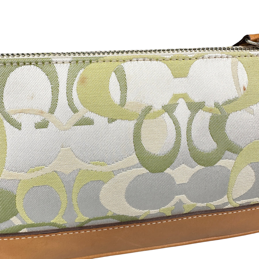 COACH GREEN / WHITE SIGNATURE CANVAS MINI POCHETTE BAG