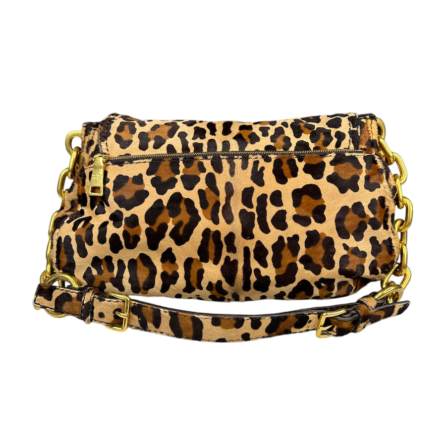 PRADA 2010 CALF HAIR LEOPARD PRINT CHAIN SHOULDER BAG