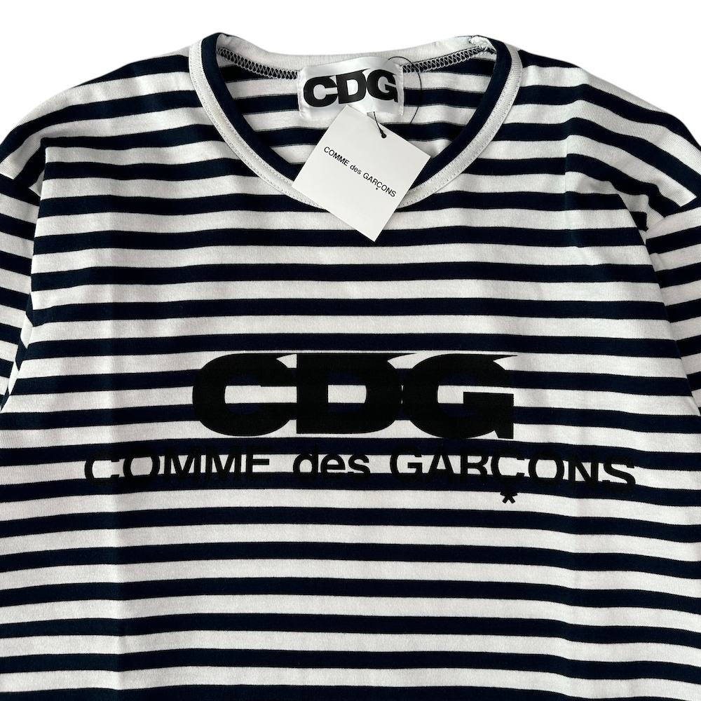 (NEW) COMME DES GARCONS STRIPED LONG SLEEVE TOP - WHITE / BLUE