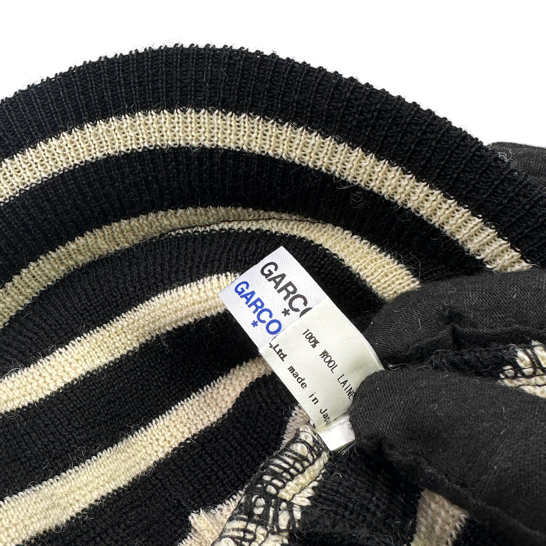 COMME DES GARCONS WOOL STRIPED BRIM BEANIE - BLACK/WHITE