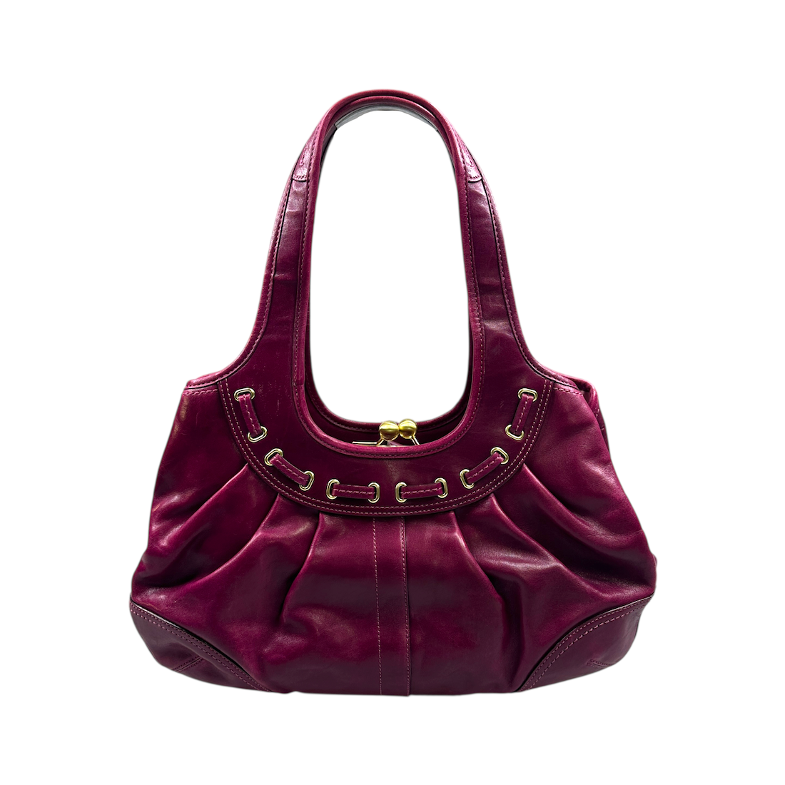 COACH LEATHER KISSLOCK HOBO BAG - PURPLE