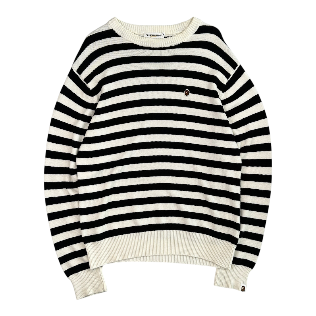 (L) BAPE STRIPED APE HEAD SWEATER - BLACK / WHITE