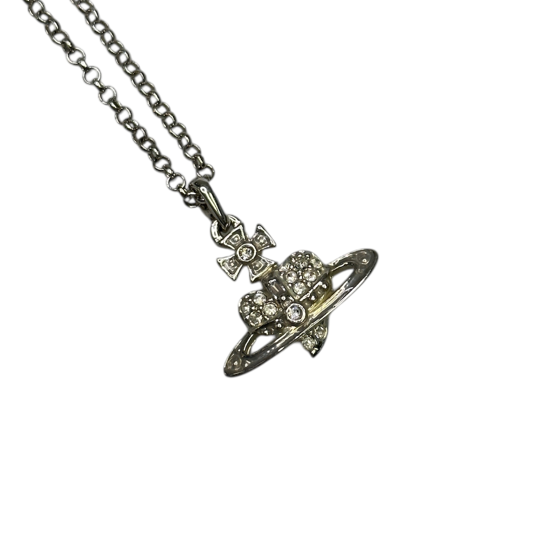 VIVIENNE WESTWOOD RHINESTONE HEART NECKLACE - SILVER PLATED