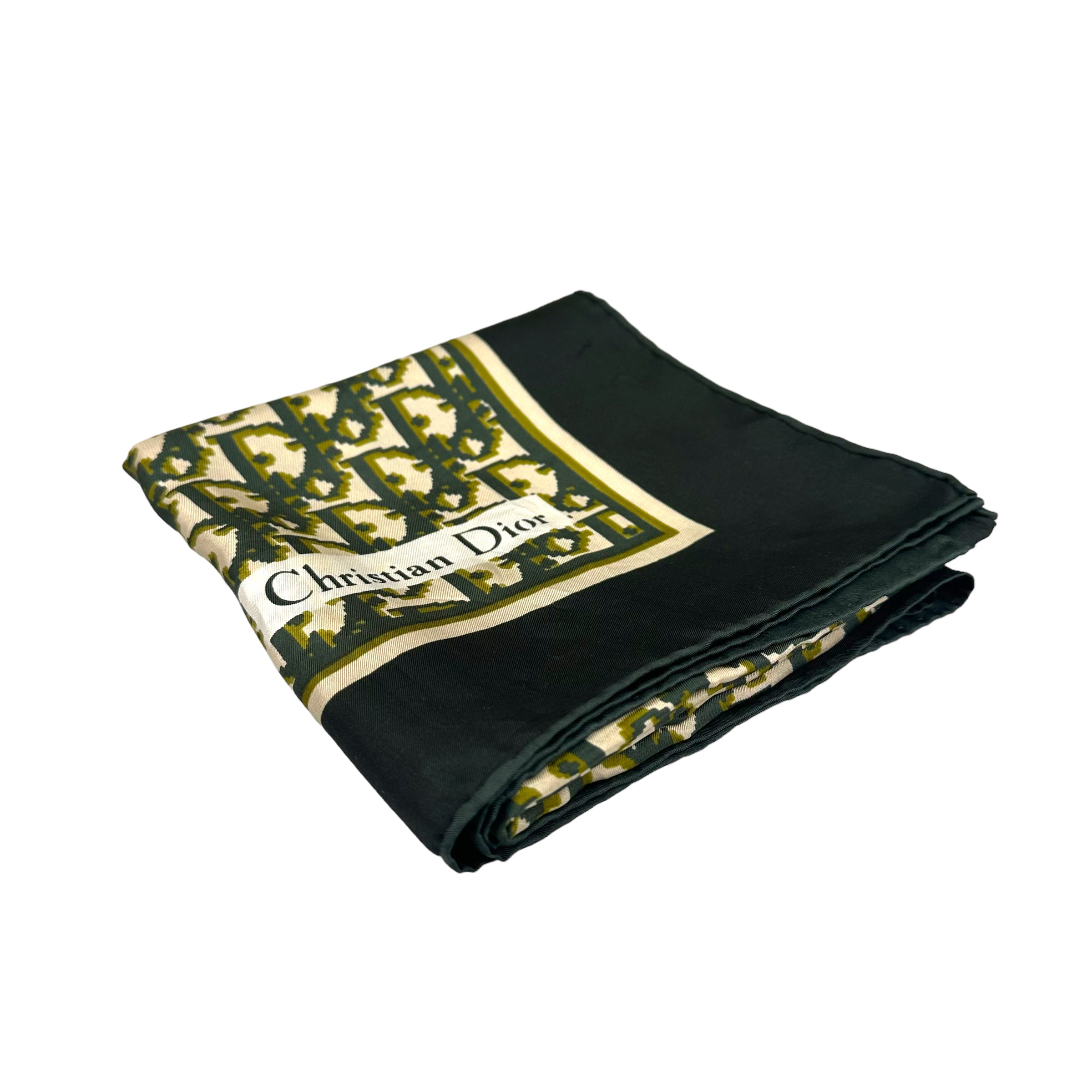 DIOR GREEN TWO TONE MONOGRAM SILK SCARF