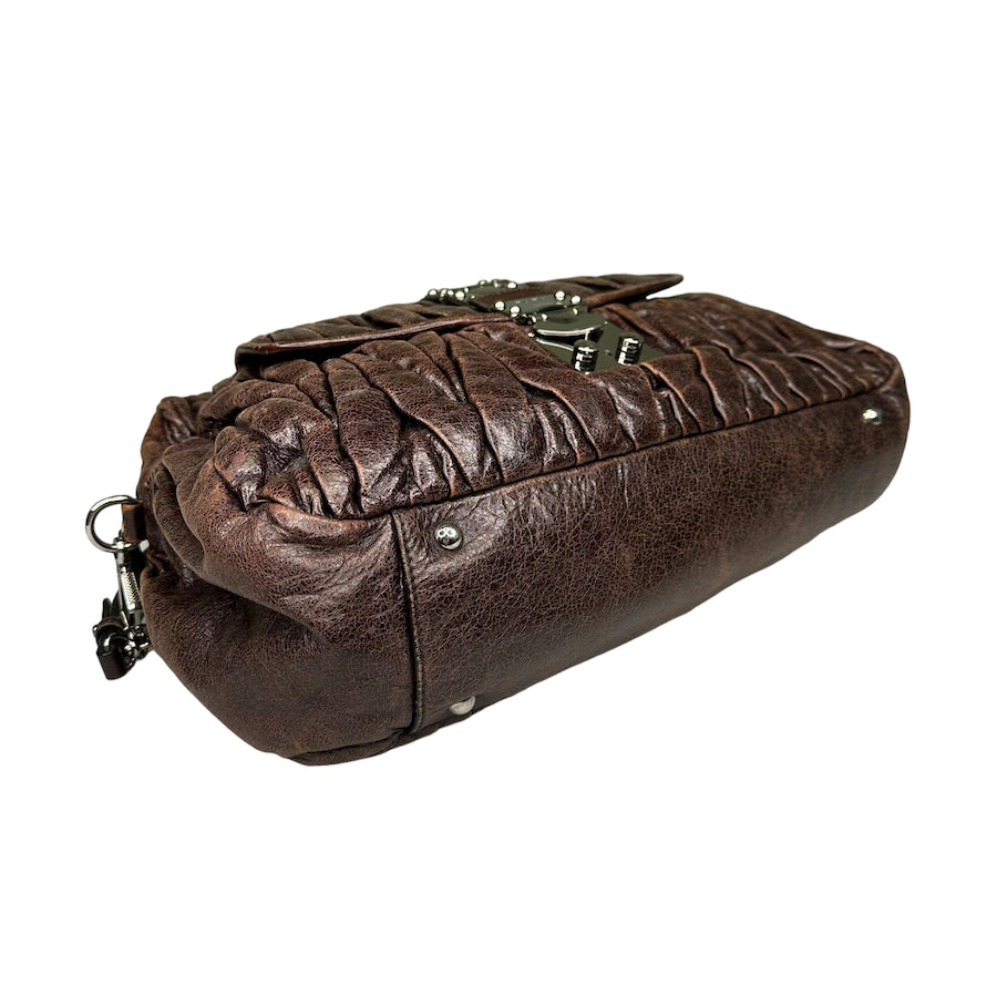 MIU MIU BROWN LEATHER HAND BAG