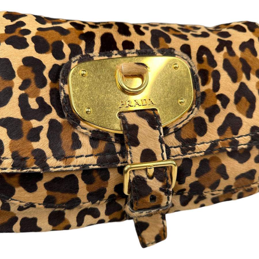 PRADA 2010 CALF HAIR LEOPARD PRINT CHAIN SHOULDER BAG