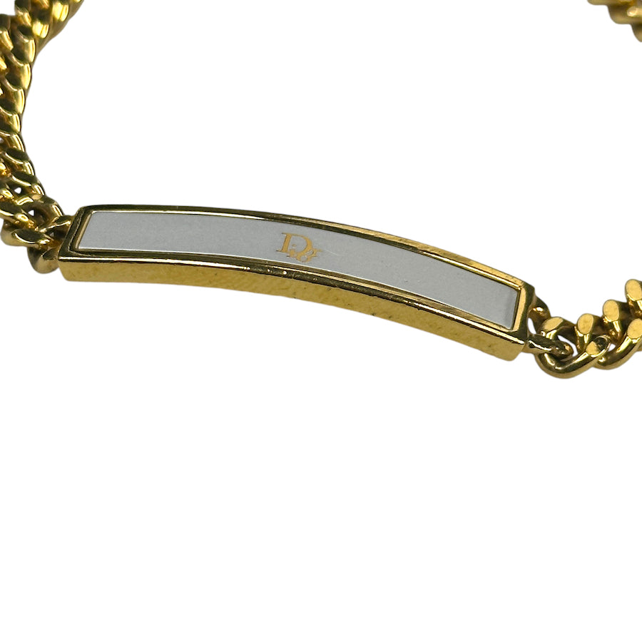 DIOR OBLIQUE LOGO PLATE CUBAN LINK BRACELET - GOLD