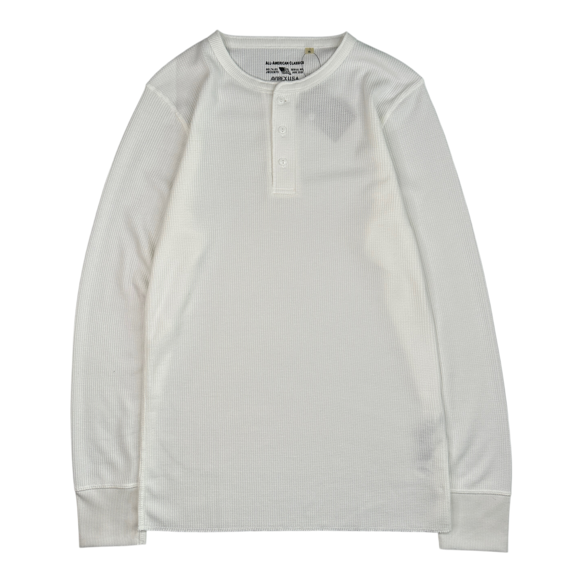 (NEW) AVIREX WAFFLE HENLEY LONG SLEEVE TOP - WHITE