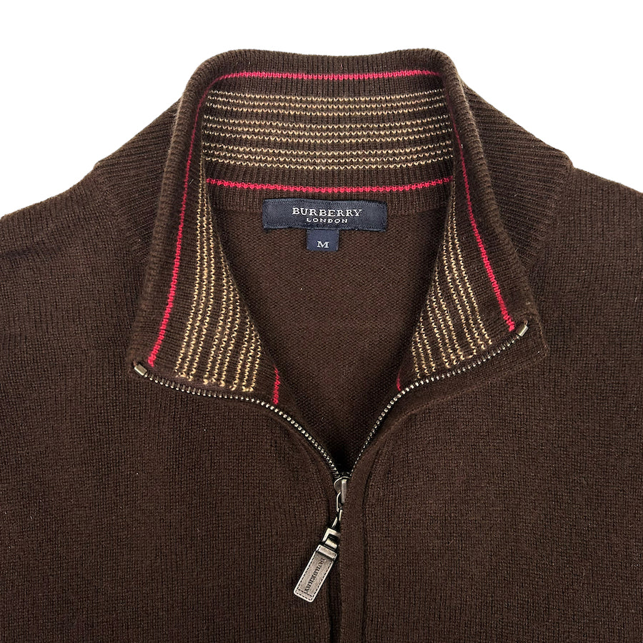 BURBERRY BROWN QUARTER ZIP PULLOVER KNIT