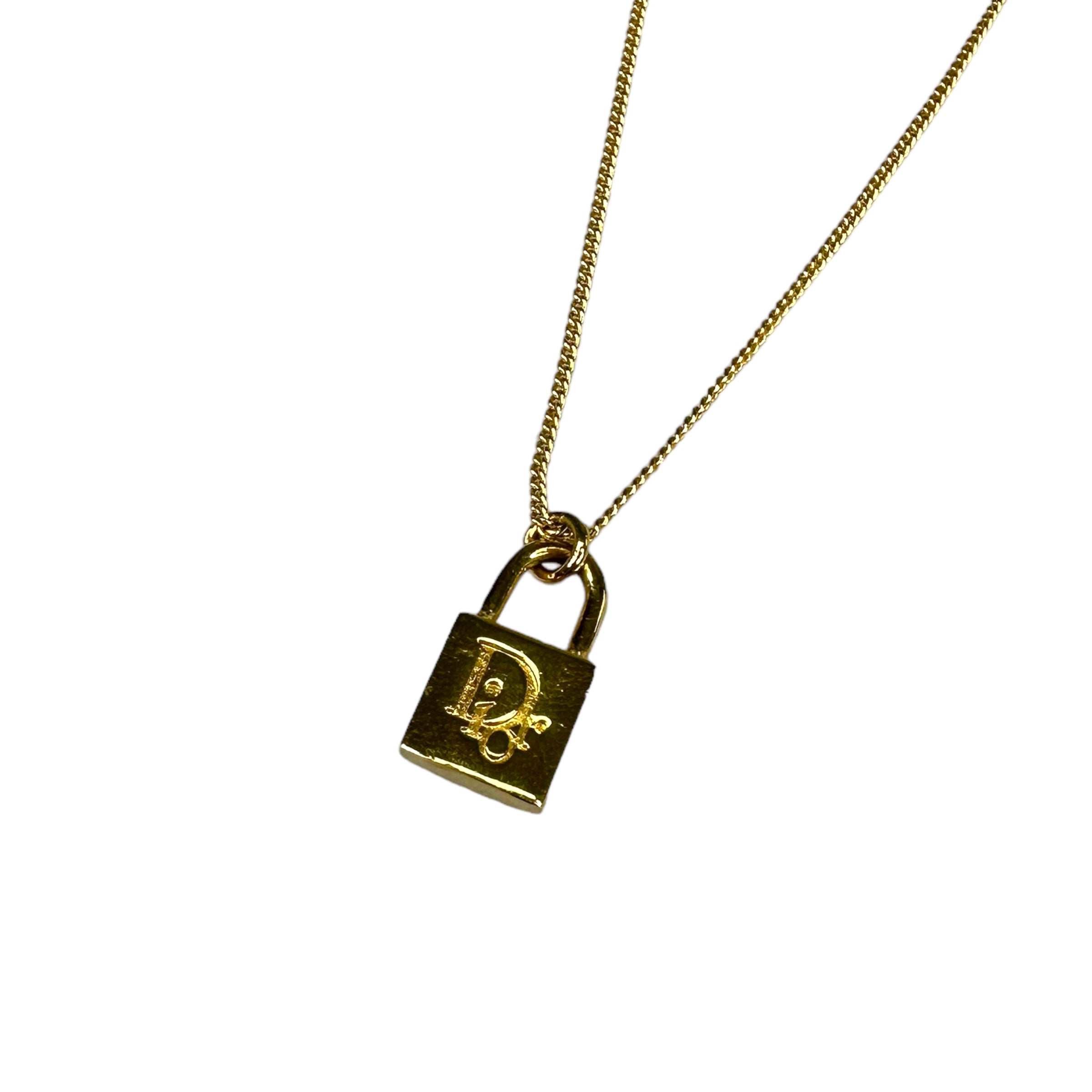 DIOR GOLD PLATED PADLOCK PENDANT NECKLACE