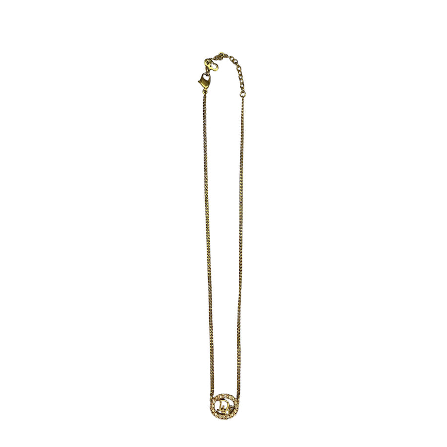 DIOR GOLD-PLATED RHINESTONE PENDANT NECKLACE