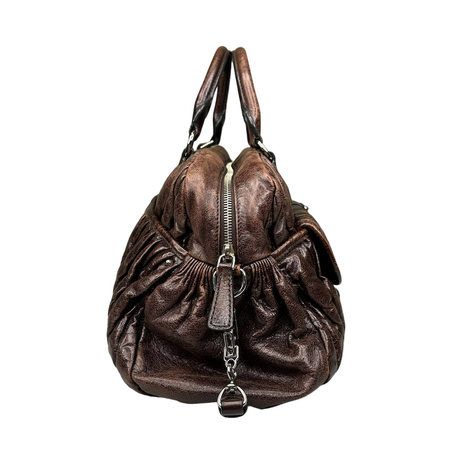 MIU MIU BROWN LEATHER HAND BAG