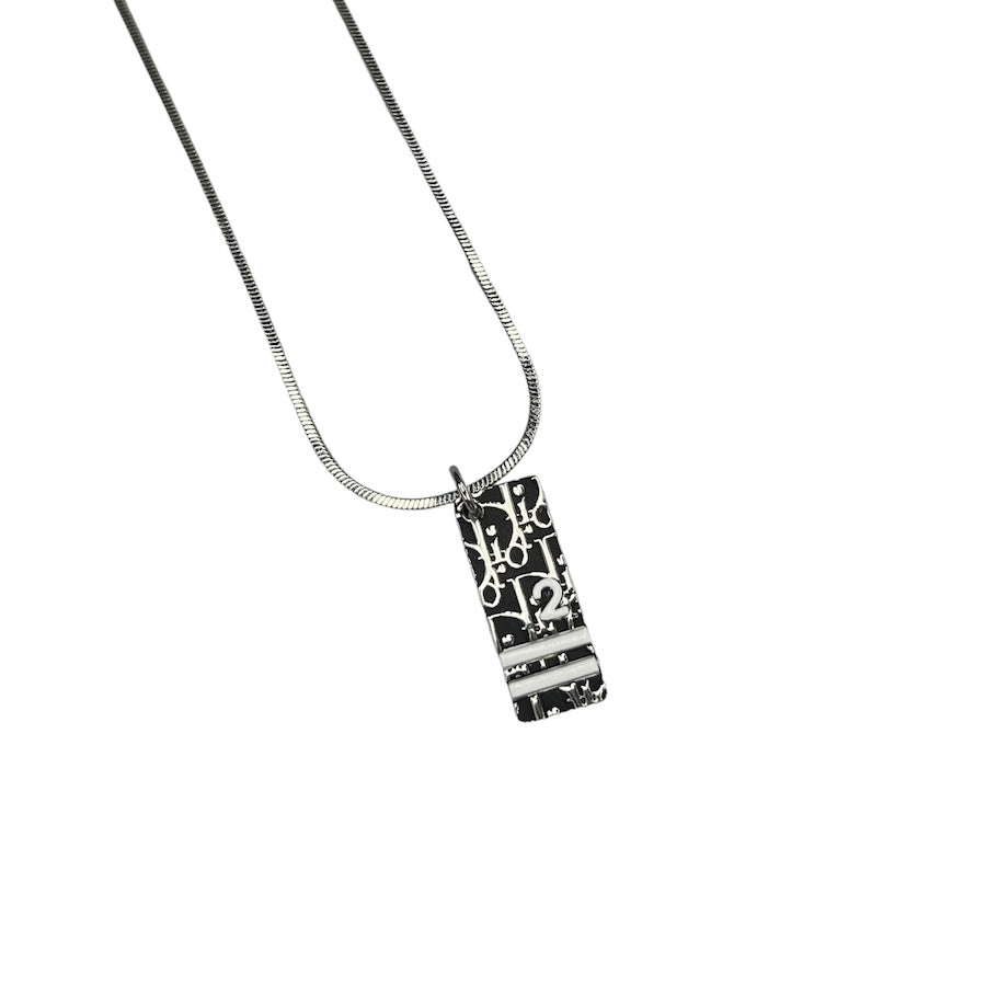 DIOR BLACK TROTTER PENDANT SILVER-PLATED NECKLACE