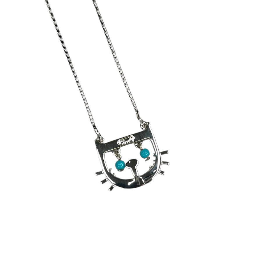 DIOR CAT PENDANT SILVER-PLATED NECKLACE