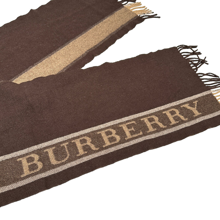 BURBERRY WOOL/CASHMERE BLEND BROWN SPELLOUT SCARF